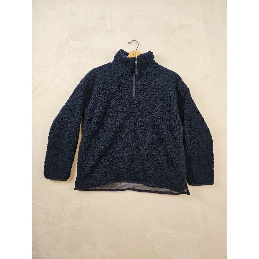 Thread & Supply Women's Small Navy Fleece Quarter Zip Pullover Fabric‎ Lined New